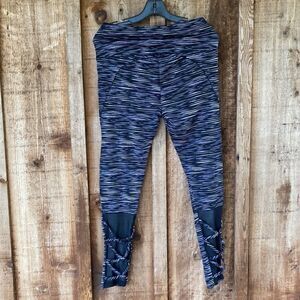 ShoSho Black/pink Stripe Mesh Strappy Back High Waist Legging Tummy Control Yoga